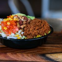 Vegan chorizo bowl at Brazilian Bowls in San Diego