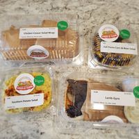 Wrap, gyro, corn and bean salad, potato salad at Garden of Feeding  in West Melbourne