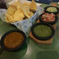Rojo salsa (really good) and trio app (guac, pico & verde)  at Barrio Tacos in Salem