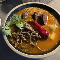 New item on the menu. Tofu falafel and soba soup.  at Cafe 1991 in Tashkent