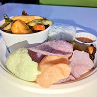 Sweet & sour tofu lunch special with spring rolls at Mango Thai Cafe in Sheffield