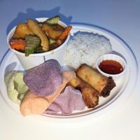 Sweet & sour tofu lunch special with spring rolls at Mango Thai Cafe in Sheffield