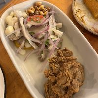 Mushroom ceviche with white corn, crispy corn, mushroom crackling and pickled veg   at Asianica Street Food - temporarily closed in Lima