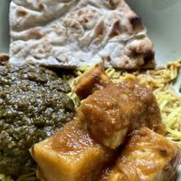 Naan, tofu vandaloo, plain saag  at Namaste Garden in Essex Junction