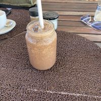Vegan choco oat smoothie with almond milk and maple syrup   at Passion & Thyme in Zanzibar