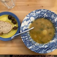 Todays soup: leek.  at Cinco Cozinha Portuguesa e Vegetariana in Lisbon