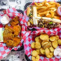 Fried pickles with vegan ranch vegan cheese steak and vegan wings at 2street in Philadelphia