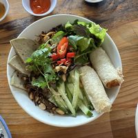 Rice vermicelli and spring rolls   at Hoan Hỉ Vegan in Qui Nhon