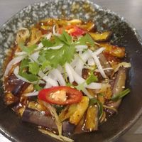 Eggplants and tomato sauce at Hoan Hỉ Vegan in Qui Nhon