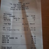 Total bill at Perch Wine & Coffee Bar in New Delhi
