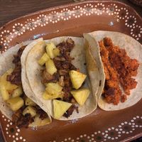 Tacos Al pastor and chorizo   at 100% Vegana Taqueria 2 in Sayulita