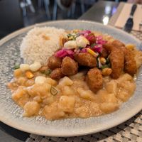 Potato stew with chicharones at Los Andenes Vegan - Puerta de Toledo in Madrid