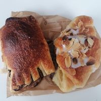Almond croissant and chocolate pastry at Boulangerie Jacquin in Nancy