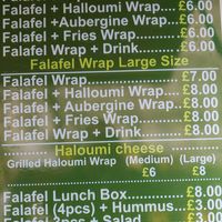 new menu as of april 2023 at Falafel King in Manchester