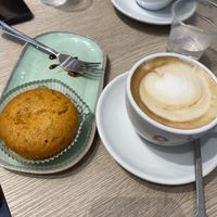 Oat milk cappuccino and carrot cake/ muffin   at Il Caffettaio in Bari