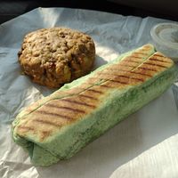 Vegan Fiesta Wrap and Vegan Apricot Cookie at Prado Cafe in Delta