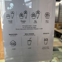 Menu options  at Artico in Milan