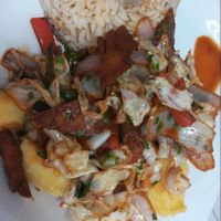 Rice with sauté cabbage and soy meat at Sazon Del Muya in Trujillo