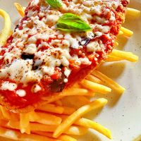Vegan Parmigiana & Fries  at Andiamo in Chippendale