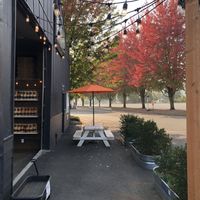 Outdoor seating in front and back  at Miss Hannah's Gourmet Popcorn in Newberg