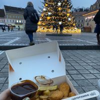 BBQ sauce, vegan nuggets and chips at Christmas   at Cartofisserie in Brasov