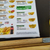 Vegan section of menu showing "Nuggets Vegan", "Falafel", and "Broccoli Pane" at Cartofisserie in Brasov