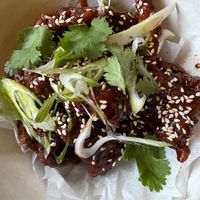 Crispy oyster mushrooms in gochujiang —highly recommend!  at Beyla in Copenhagen