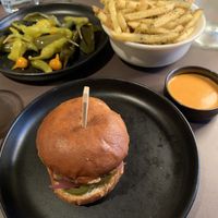 Pickled peppers, seasoned fries and sliders  at Beyla in Copenhagen