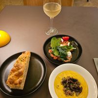 Fava spread with fresh bread & tomatoes with ricotta "cheese" at Beyla in Copenhagen