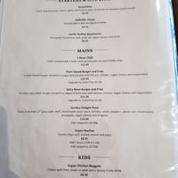 Vegan menu (included in main menu) at Taylor's Bar and Kitchen in Scarborough
