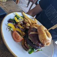 Vegan burger and fries at Taylor's Bar and Kitchen in Scarborough
