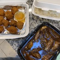 Fried mushroom balls and spicy eggplant #Veganuary at Quan Yin in Houston