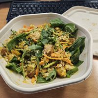 Build your own warm bowl (spinach, rice, sweet potato, carrots, spring onion, tofu, satay sauce) at Sprout & Co - Dawson St in Dublin