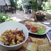 Omelette vegan version and Coliflour salad at El Garden in Antigua