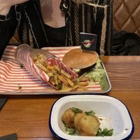 Burger and chips  at Vegan Filth in Cardiff