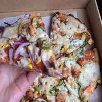 Vegan veggie sausage medium pizza, vegan cheese. Takeout. at Mr Singh's in Birmingham