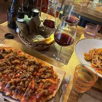 Pinsa caponata & spaghetti verdura  at Bistrot Diciotto 10 Pizzeria in Costa Volpino