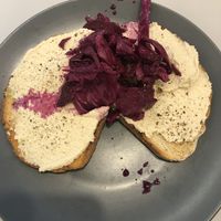 Houmous and red cabbage sourdough   at Love Brownies in Harrogate