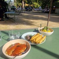 Chickpea fries, pasta (made vegan) and vegetarian cous cous made vegan at Talea - Orto Botanico in Palermo