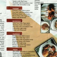 menu at Pat's Vegetarian Health Food Center in Accra