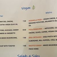 Vegan menu  at Shardana in Guildford