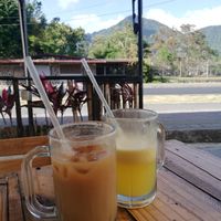 Iced coffee with Coco mylk and passion fruit shake at CocoLatte in El Valle De Anton