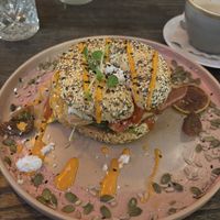 Vegan loaded bagel   at Harrow and Harvest Cafe in Lilydale