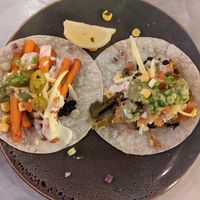 Tacos (1× sauteed veg, 1× sweet potato) at Tres Mexican in Seaford