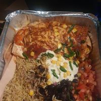 Vegan enchilada - comes with side of rice, black beans and salsa. Well worth your $$$ at Tres Mexican in Seaford