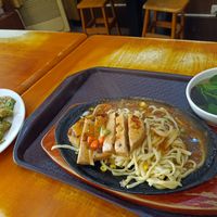 Toon pancake, teppanyaki dish and Japanese miso soup at Old Club Vegetarian - 老東家素食 in Chiayi