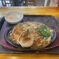 Sizzling platter, comes with soup for 95 ntd  at Old Club Vegetarian - 老東家素食 in Chiayi