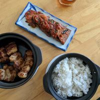 Frief bacon and fish with rice at Nhà Hàng Chay Hoa Lư - Loving Hut in Ninh Binh