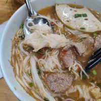 Hue noodle soup - the noodles were all stuck together in bulk at Nhà Hàng Chay Hoa Lư - Loving Hut in Ninh Binh