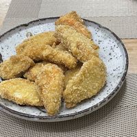 vegan shrimp, I mixed with veggie to keep it moist because no dipping sauce but was crispy good   at Nhà Hàng Chay Hoa Lư - Loving Hut in Ninh Binh